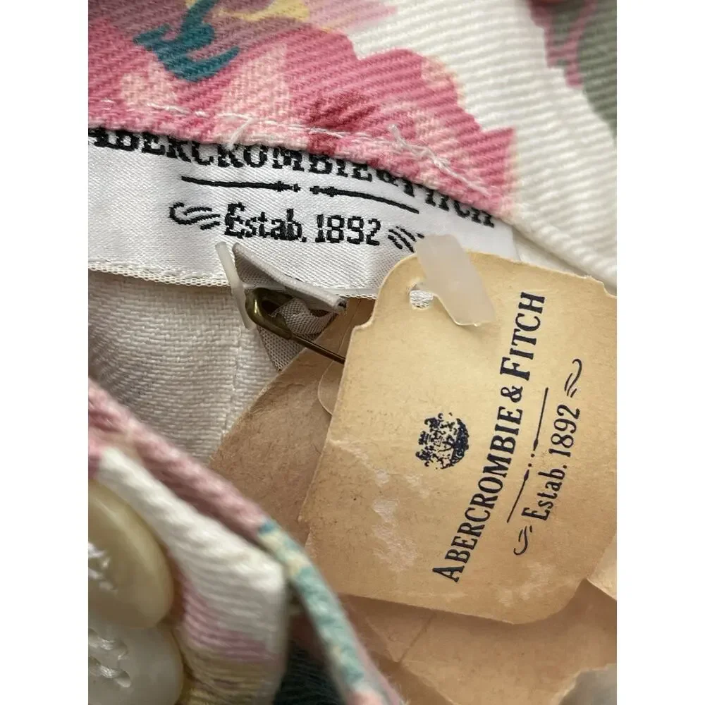 NWT Vintage Abercrombie & Fitch Floral Denim Skirt Pink Roses Size 6 26” Waist